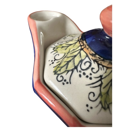 Vintage Hand-Painted Ceramic Pitcher Jug 9.75” Lidded Fruit Design - Picture 9 of 12